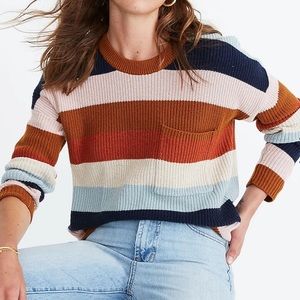 Madewell Thompson Pocket Pullover Sweater in Rainbow Stripe XXS